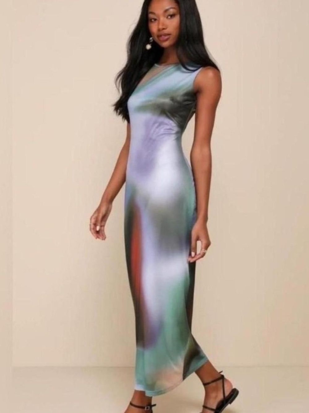 Rare London Iridescent Multi-Color Satin Maxi Dress